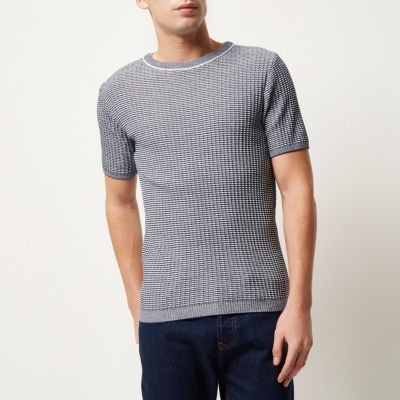 Navy knitted short sleeve slim fit jumper